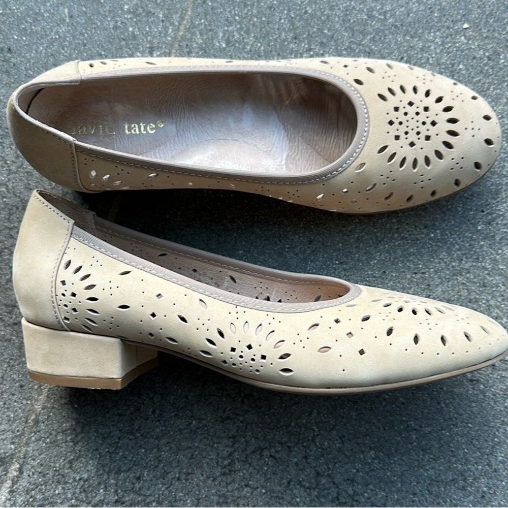 David Tate genuine leather tan Shoes, block heel size 8